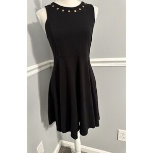 Xhilaration Dress Size L Black Studded Fit and Flare Sleeveless Stretch Cutout